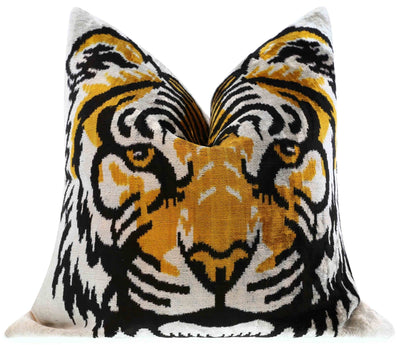 Canvello Handmade Velvet Throw Pillow with Bold Tiger Face Design - High - Quality 20x20 Inch Decorative Accent with Premium Down Feather Insert for Sofas, Couches, and Interior Design - Canvello