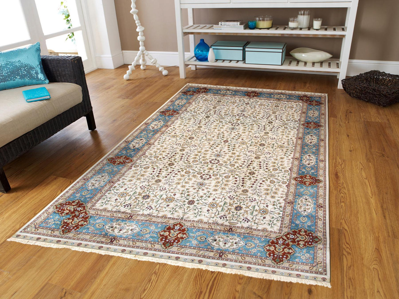 Canvello Hereke Hand - Knotted Pure Silk Area Rug - 5'1" X 8'3" - Canvello