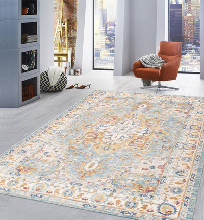 Canvello Heritage Design Light Blue Fabric Area Rug - 10' X 14' - Canvello