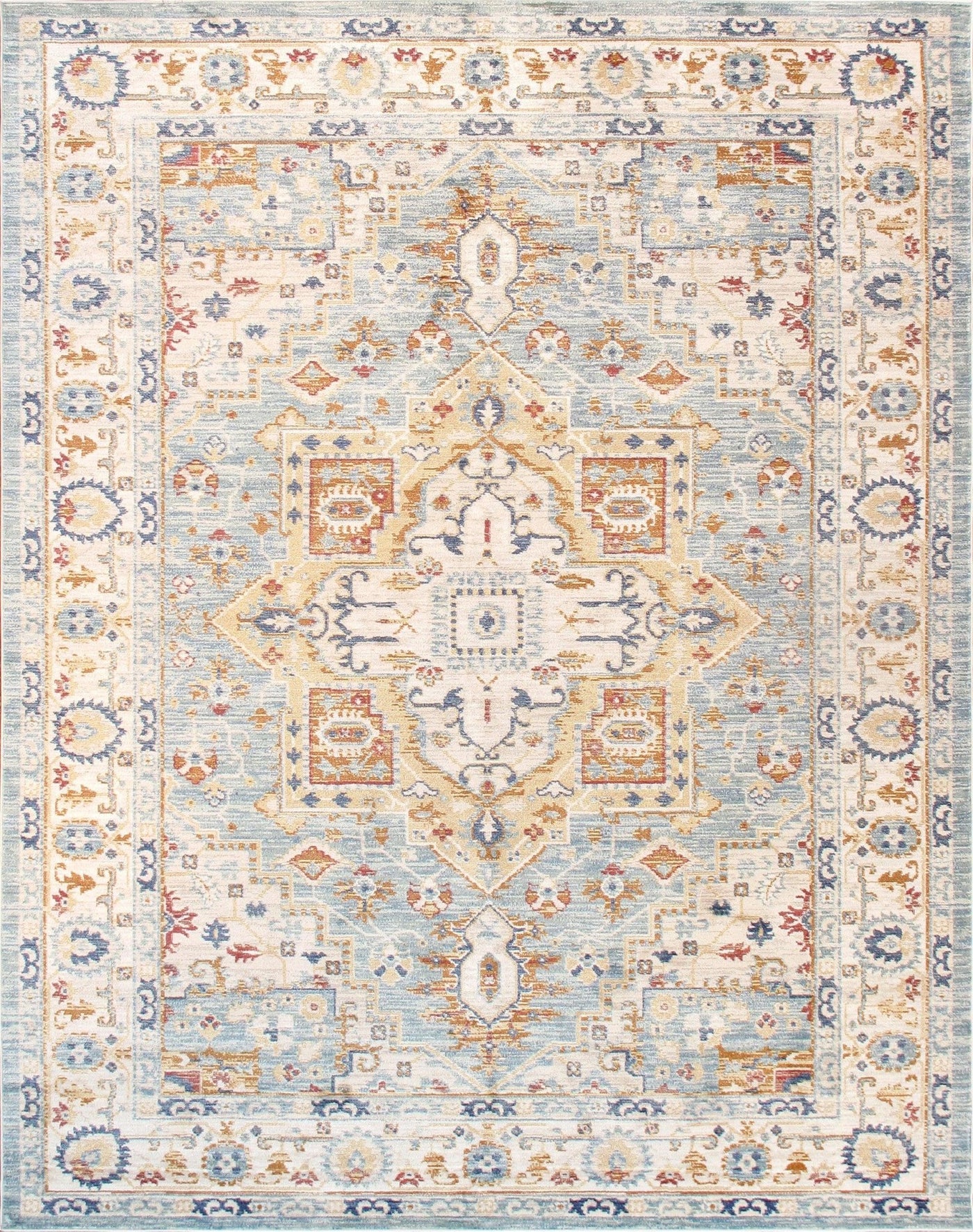 Canvello Heritage Design Light Blue Fabric Area Rug - 10' X 14' - Canvello