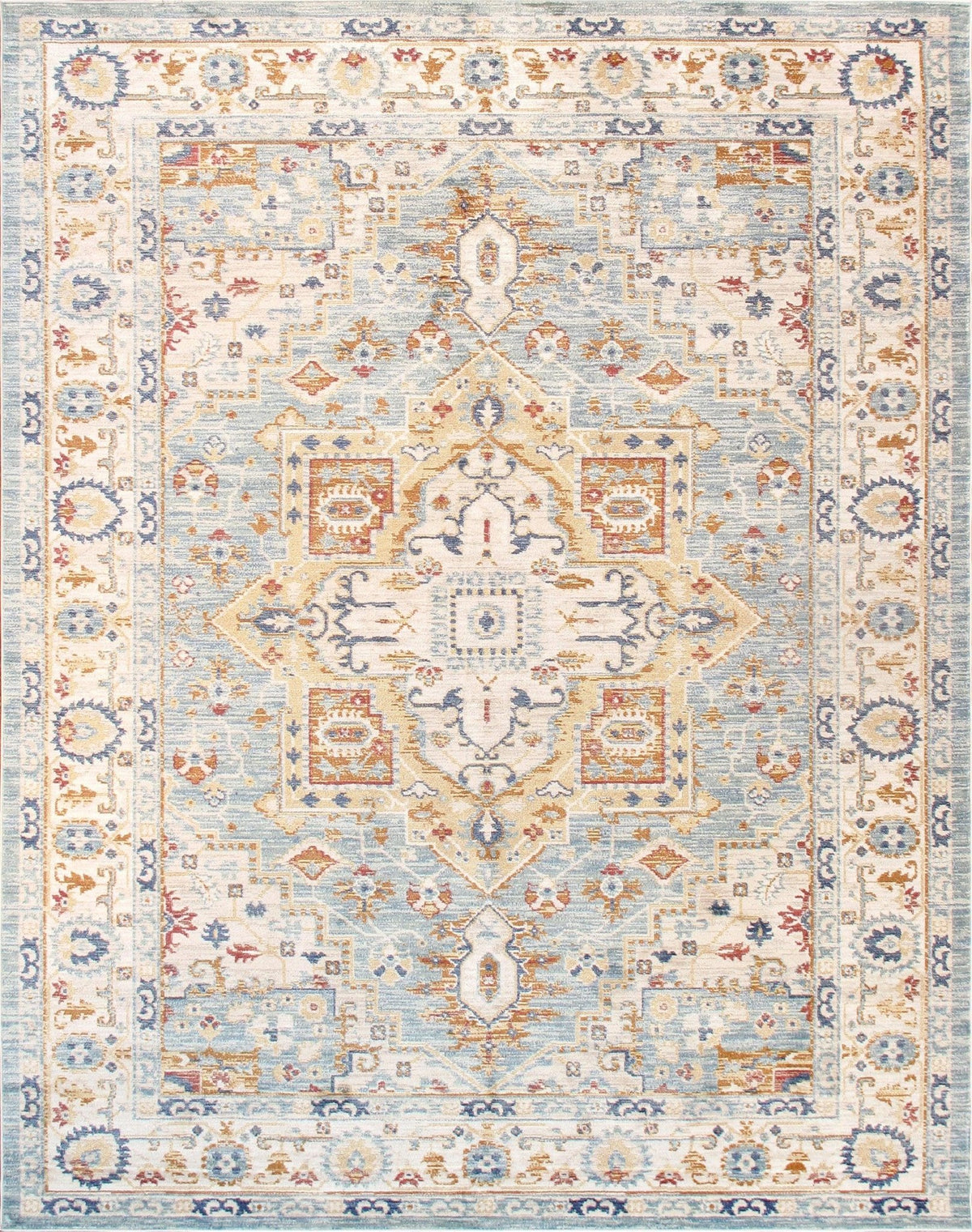 Canvello Heritage Design Light Blue Fabric Area Rug- 8'6" X 11'6"