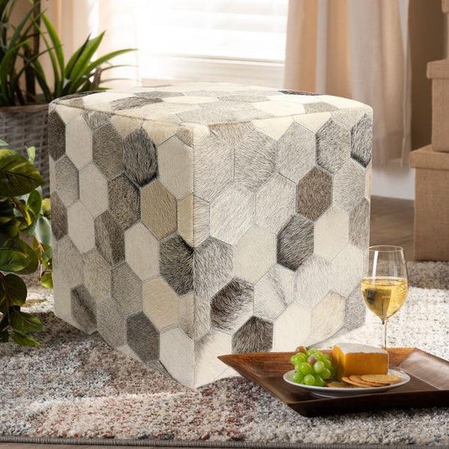 Canvello Home Cowhide Ottoman 18" x 18" x 18" - Canvello