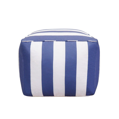 Canvello Home Galaxy White/Blue Striped Pouf - Canvello