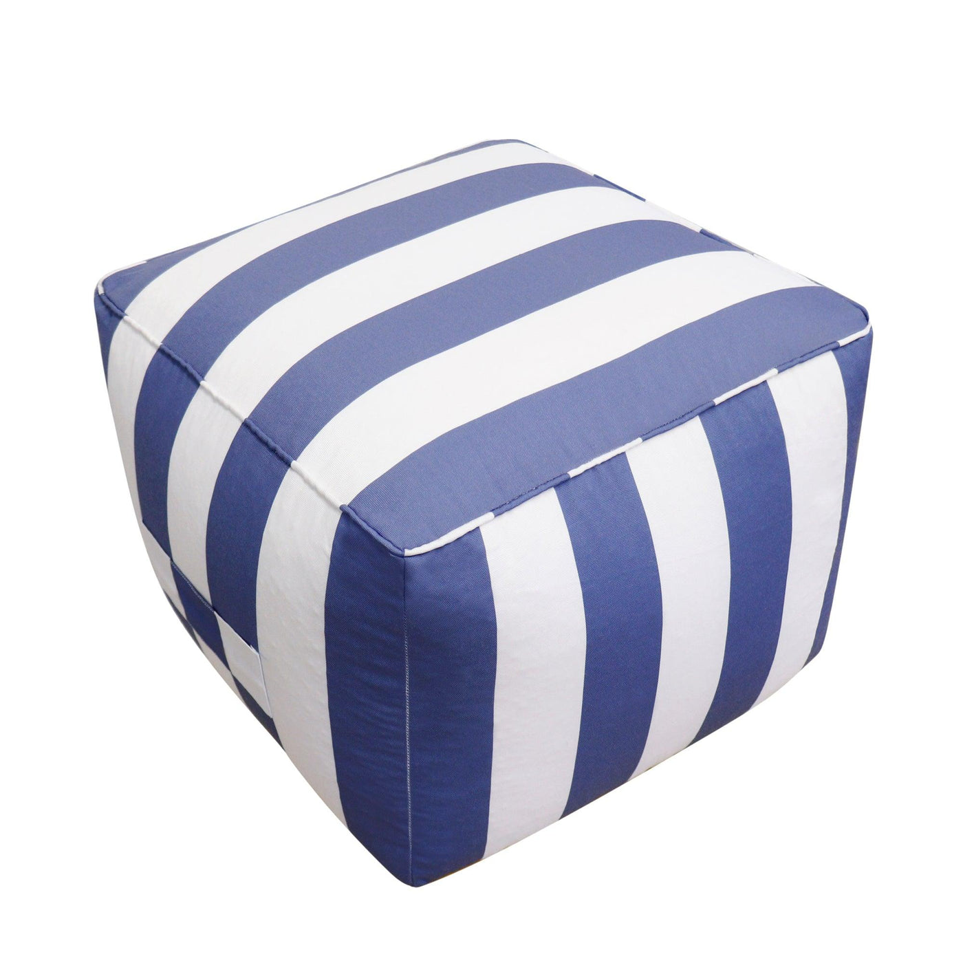 Canvello Home Galaxy White/Blue Striped Pouf - Canvello