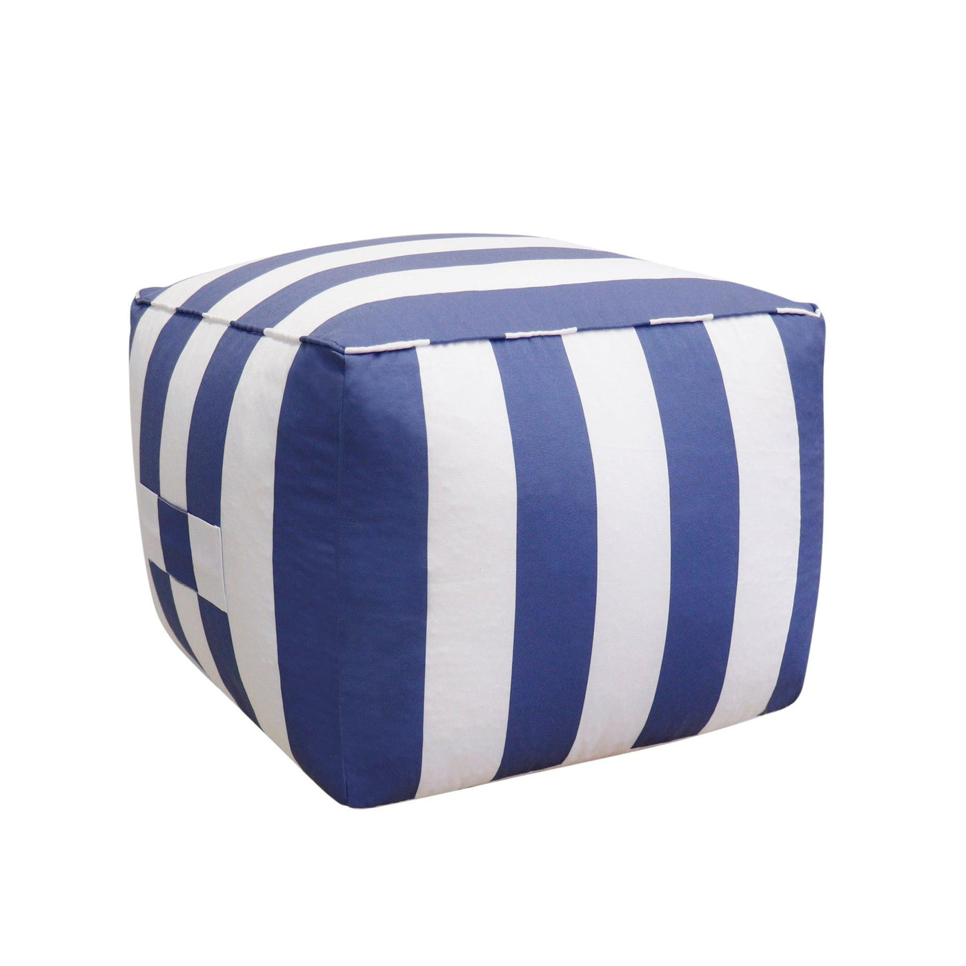 Canvello Home Galaxy White/Blue Striped Pouf - Canvello