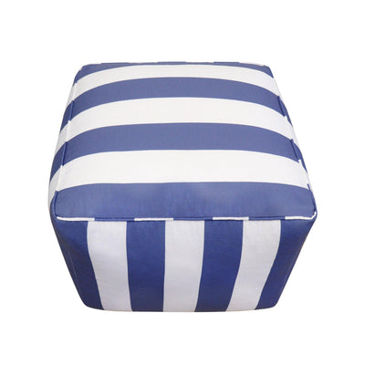 Canvello Home Galaxy White/Blue Striped Pouf - Canvello