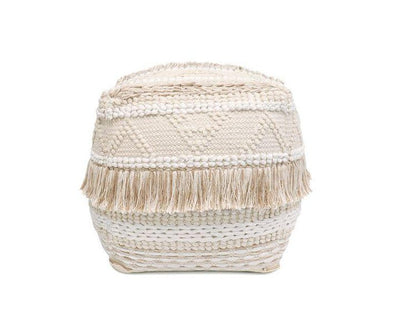 Canvello Home Grandcanyon Beige Cotton Pouf with Tassel - Canvello