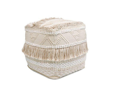 Canvello Home Grandcanyon Beige Cotton Pouf with Tassel - Canvello