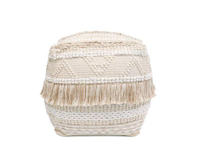 Canvello Home Grandcanyon Beige Cotton Pouf with Tassel