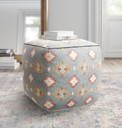 Canvello Home Grandcanyon Cotton Grey & Multi Pouf - Canvello