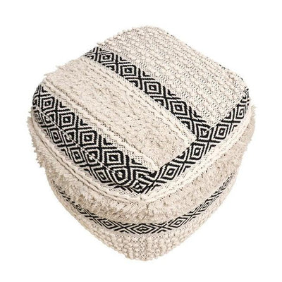 Canvello Home Grandcanyon Cotton Pouf (Ivory/Black) - Canvello