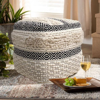 Canvello Home Grandcanyon Cotton Pouf (Ivory/Black) - Canvello