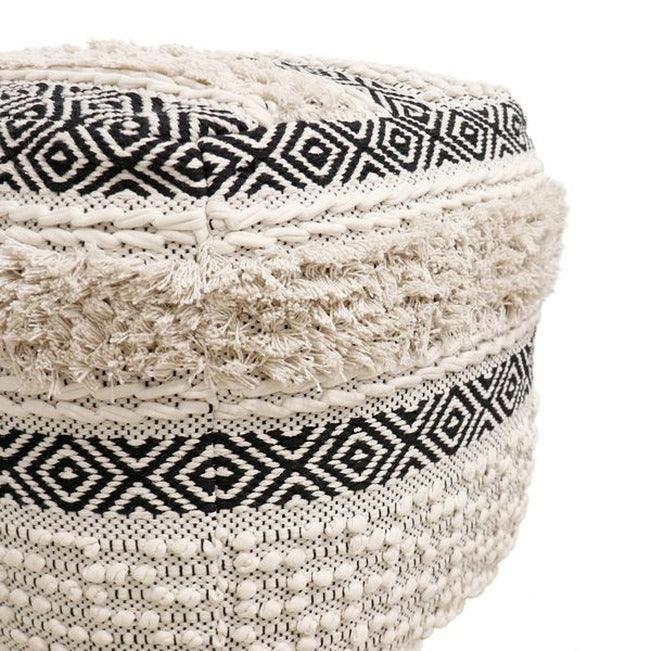 Canvello Home Grandcanyon Cotton Pouf (Ivory/Black) - Canvello