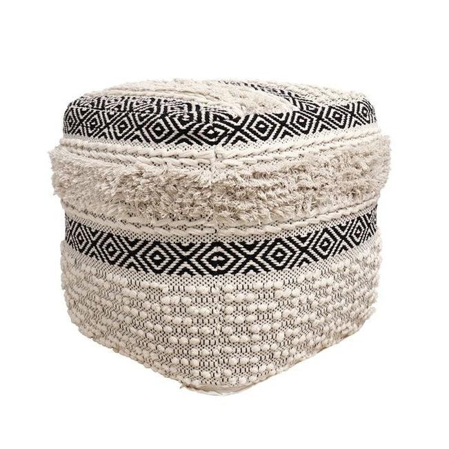 Canvello Home Grandcanyon Cotton Pouf (Ivory/Black) - Canvello