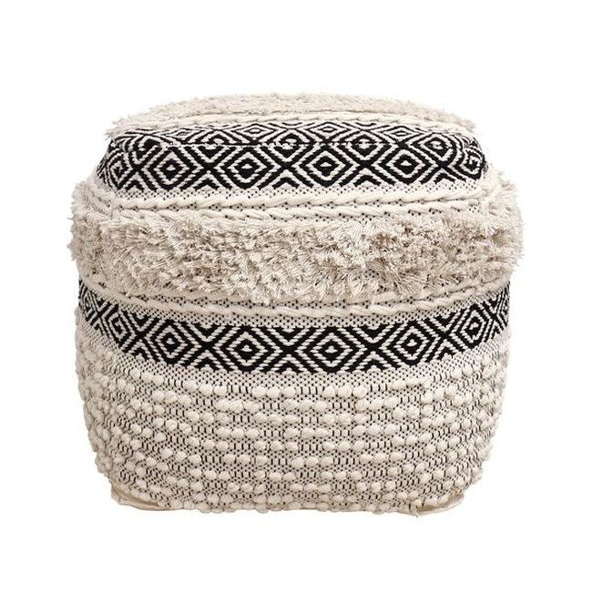 Canvello Home Grandcanyon Cotton Pouf (Ivory/Black) - Canvello