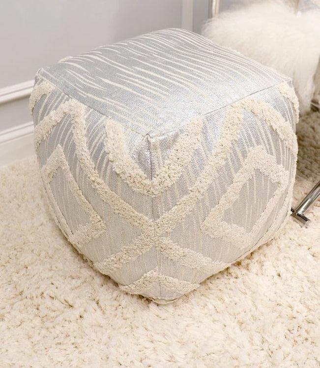 Canvello Home Grandcanyon Cotton Pouf (Silver) - Canvello