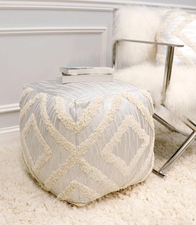 Canvello Home Grandcanyon Cotton Pouf (Silver) - Canvello