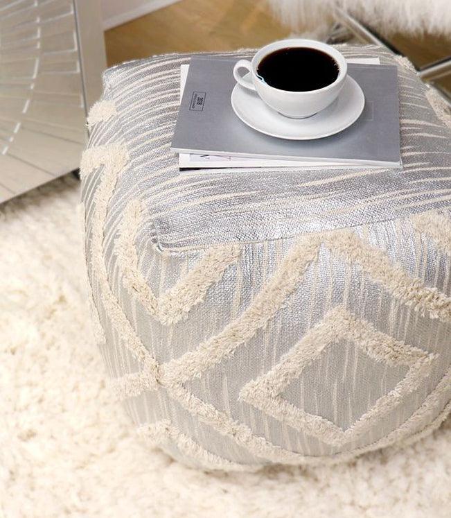 Canvello Home Grandcanyon Cotton Pouf (Silver) - Canvello