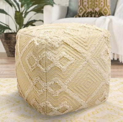 Canvello Home Grandcanyon Yellow/Ivory Cotton Pouf - Canvello