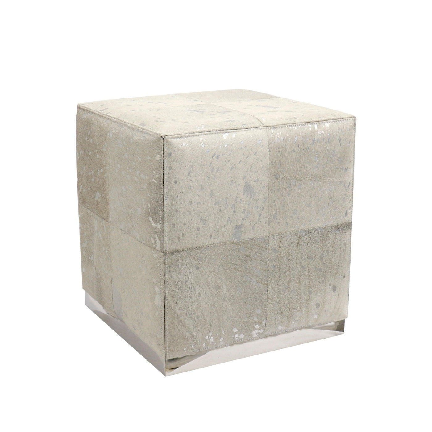 Canvello Home Safari Cowhide Upholstered Ottoman with Steel Base - Canvello