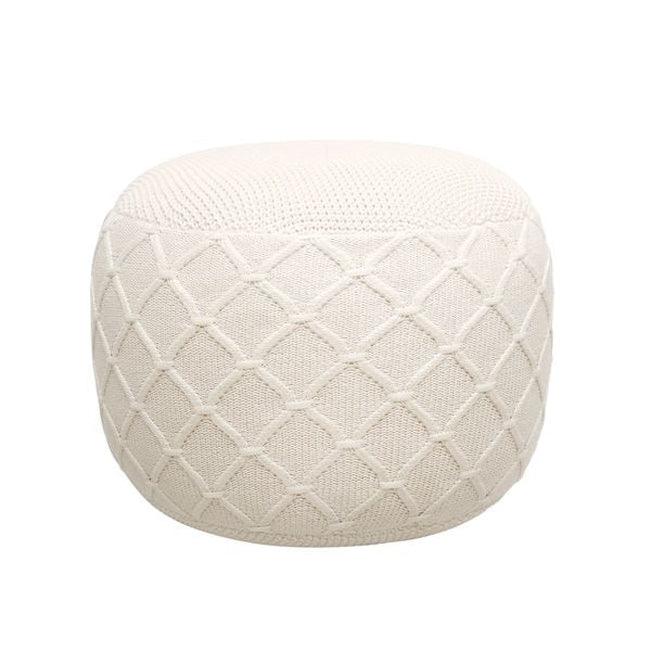 Canvello Home Santorini Collection Cotton Pouf, Ivory - Canvello