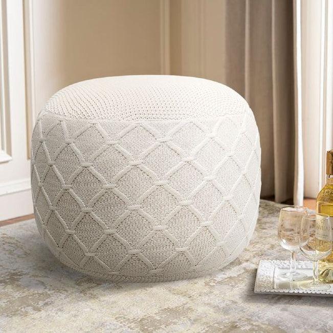 Canvello Home Santorini Collection Cotton Pouf, Ivory - Canvello