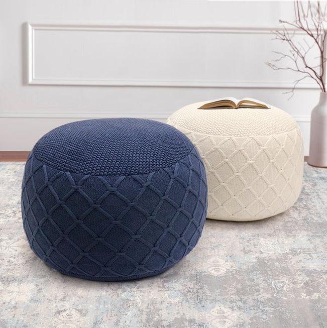 Canvello Home Santorini Collection Cotton Pouf, Navy - Canvello