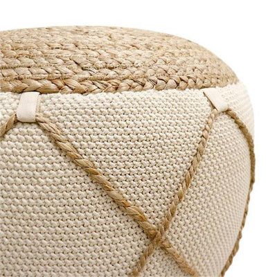 Canvello Home Santorini Cotton & Jute Pouf, Natural & Ivory - Canvello