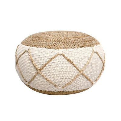 Canvello Home Santorini Cotton & Jute Pouf, Natural & Ivory - Canvello