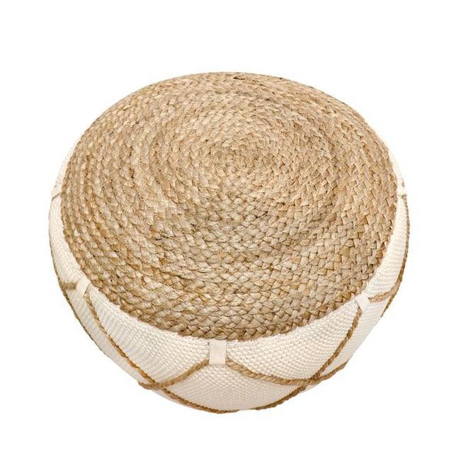 Canvello Home Santorini Cotton & Jute Pouf, Natural & Ivory - Canvello