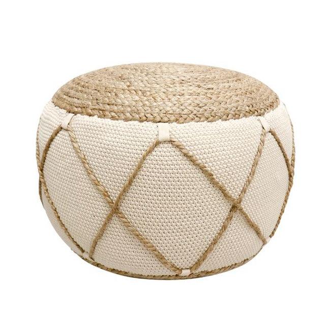 Canvello Home Santorini Cotton & Jute Pouf, Natural & Ivory - Canvello