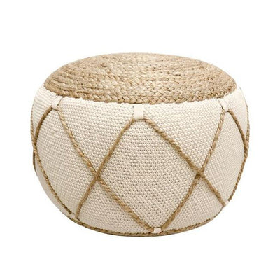 Canvello Home Santorini Cotton & Jute Pouf, Natural & Ivory - Canvello