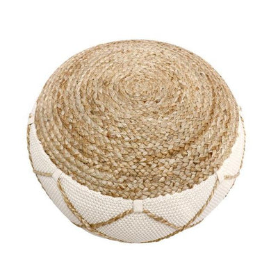 Canvello Home Santorini Cotton & Jute Pouf, Natural & Ivory - Canvello