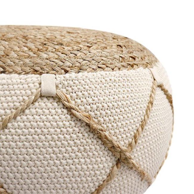 Canvello Home Santorini Cotton & Jute Pouf, Natural & Ivory - Canvello