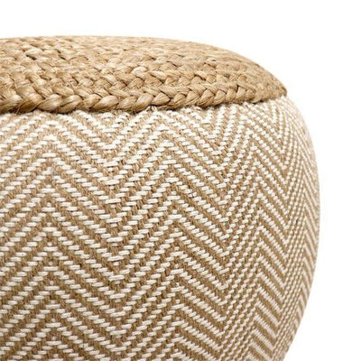 Canvello Home Santorini Cotton & Jute Pouf, Natural/Ivory - Canvello