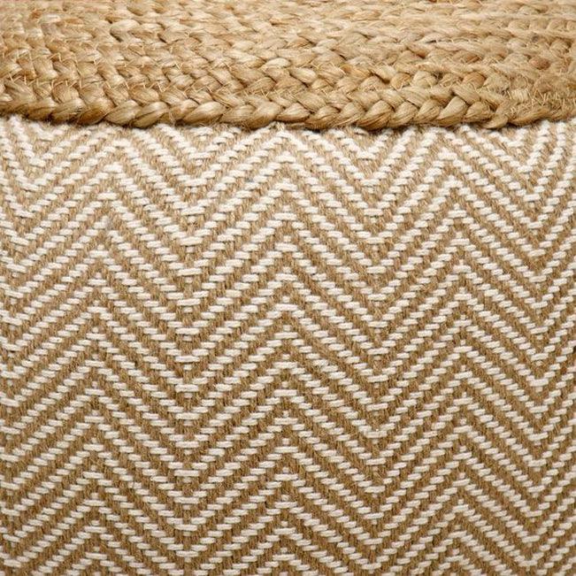 Canvello Home Santorini Cotton & Jute Pouf, Natural/Ivory - Canvello