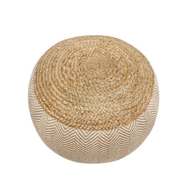 Canvello Home Santorini Cotton & Jute Pouf, Natural/Ivory - Canvello