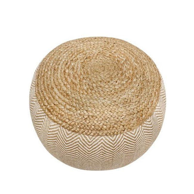 Canvello Home Santorini Cotton & Jute Pouf, Natural/Ivory - Canvello