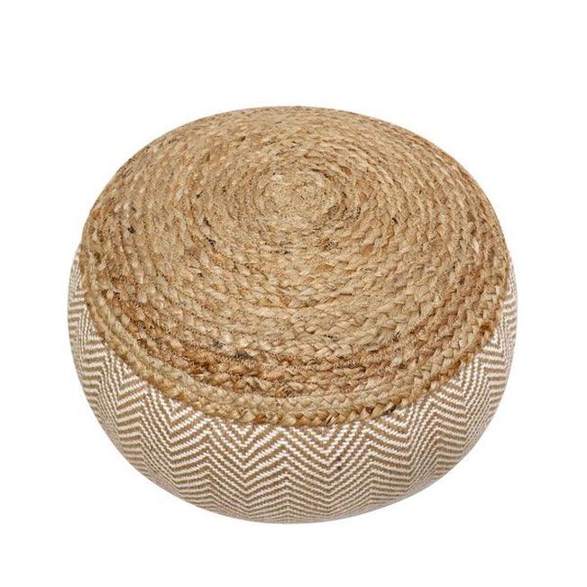 Canvello Home Santorini Cotton & Jute Pouf, Natural/Ivory - Canvello