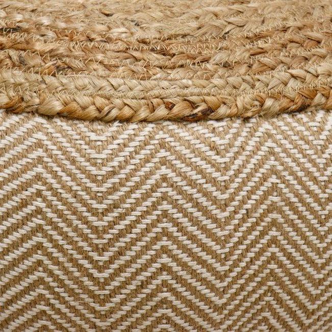 Canvello Home Santorini Cotton & Jute Pouf, Natural/Ivory - Canvello