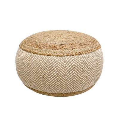 Canvello Home Santorini Cotton & Jute Pouf, Natural/Ivory - Canvello