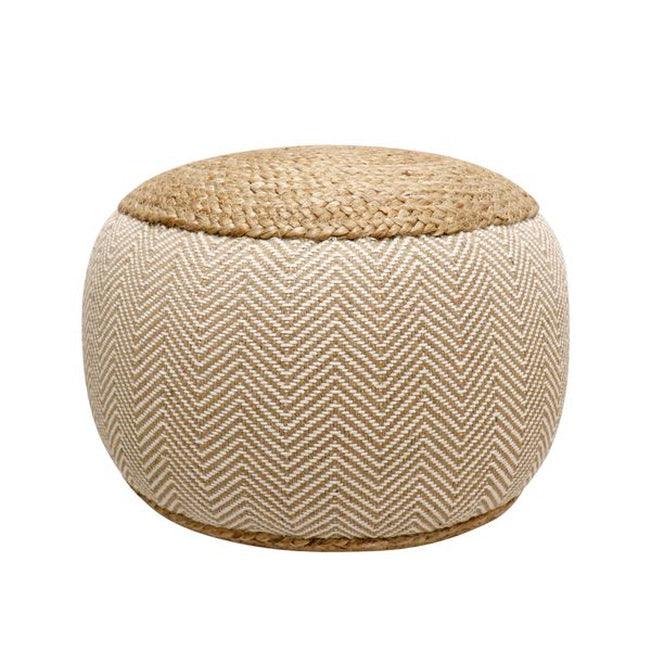 Canvello Home Santorini Cotton & Jute Pouf, Natural/Ivory - Canvello