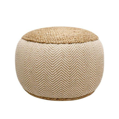 Canvello Home Santorini Cotton & Jute Pouf, Natural/Ivory - Canvello