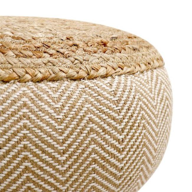 Canvello Home Santorini Cotton & Jute Pouf, Natural/Ivory - Canvello