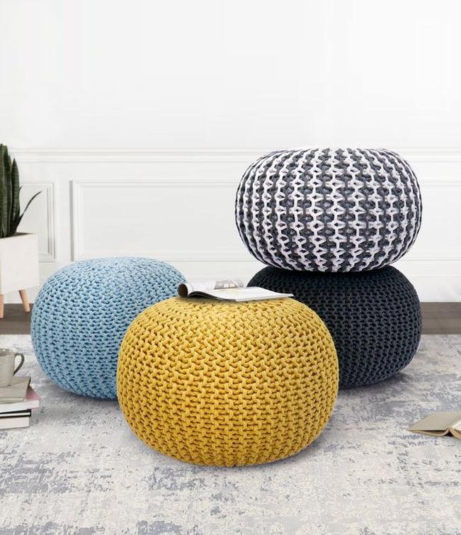 Canvello Home Santorini Cotton Pouf, Grey - Canvello