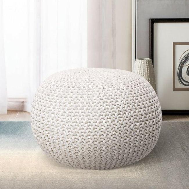 Canvello Home Santorini Cotton Pouf, Ivory - Canvello