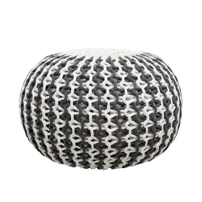 Canvello Home Santorini Cotton Pouf, Ivory & Grey - Canvello