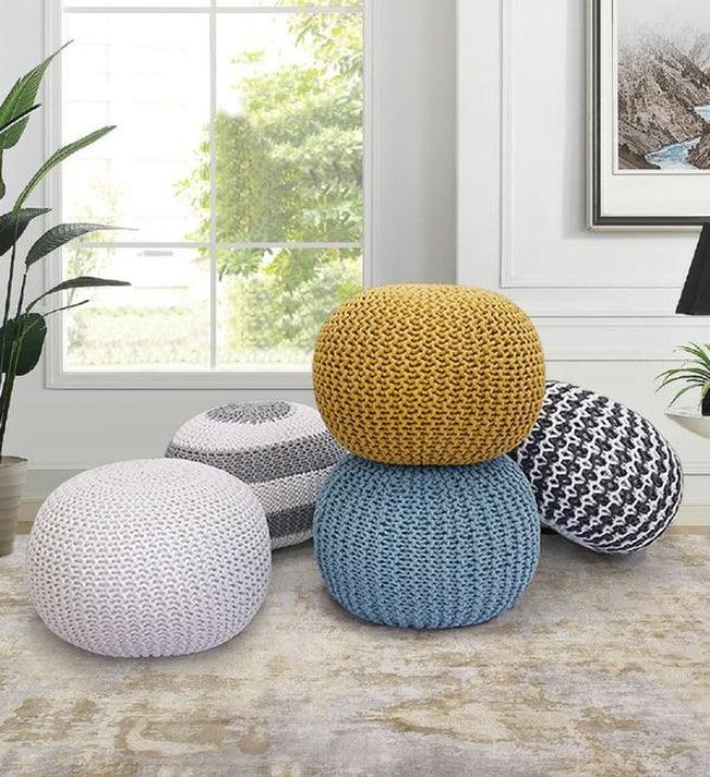 Canvello Home Santorini Cotton Pouf, L. Gold - Canvello