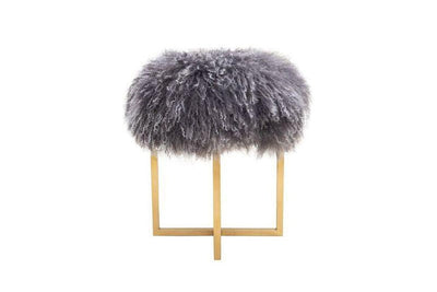 Canvello Home Sorrento Allesandra Collection Mongol Fur Ottoman,Grey - Canvello