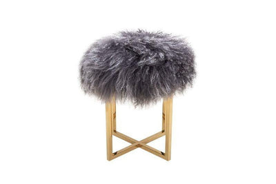 Canvello Home Sorrento Allesandra Collection Mongol Fur Ottoman,Grey - Canvello